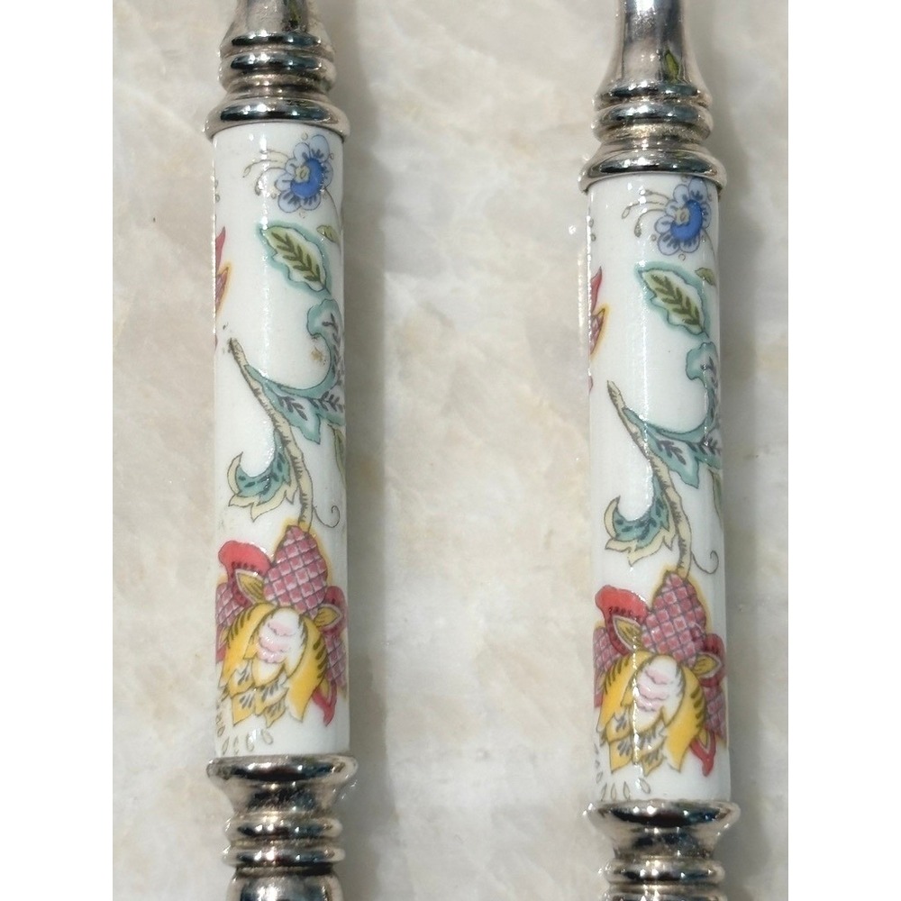 Minton Porcelain Handle Teaspoons Set‎ of 5 Floral Silver Plate Vintage